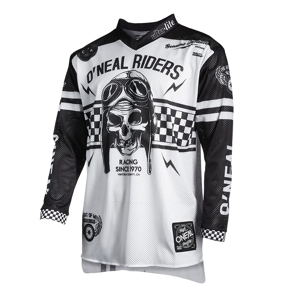 O'NEAL | Motocross-Trikot | Enduro MX | Leichte und langlebige Materialen, Lasergeschnittene Belüftungslöcher, Athletische Passform | Jersey Ultra Lite 70 | Erwachsene | Schwarz Weiß | Größe S von O'NEAL