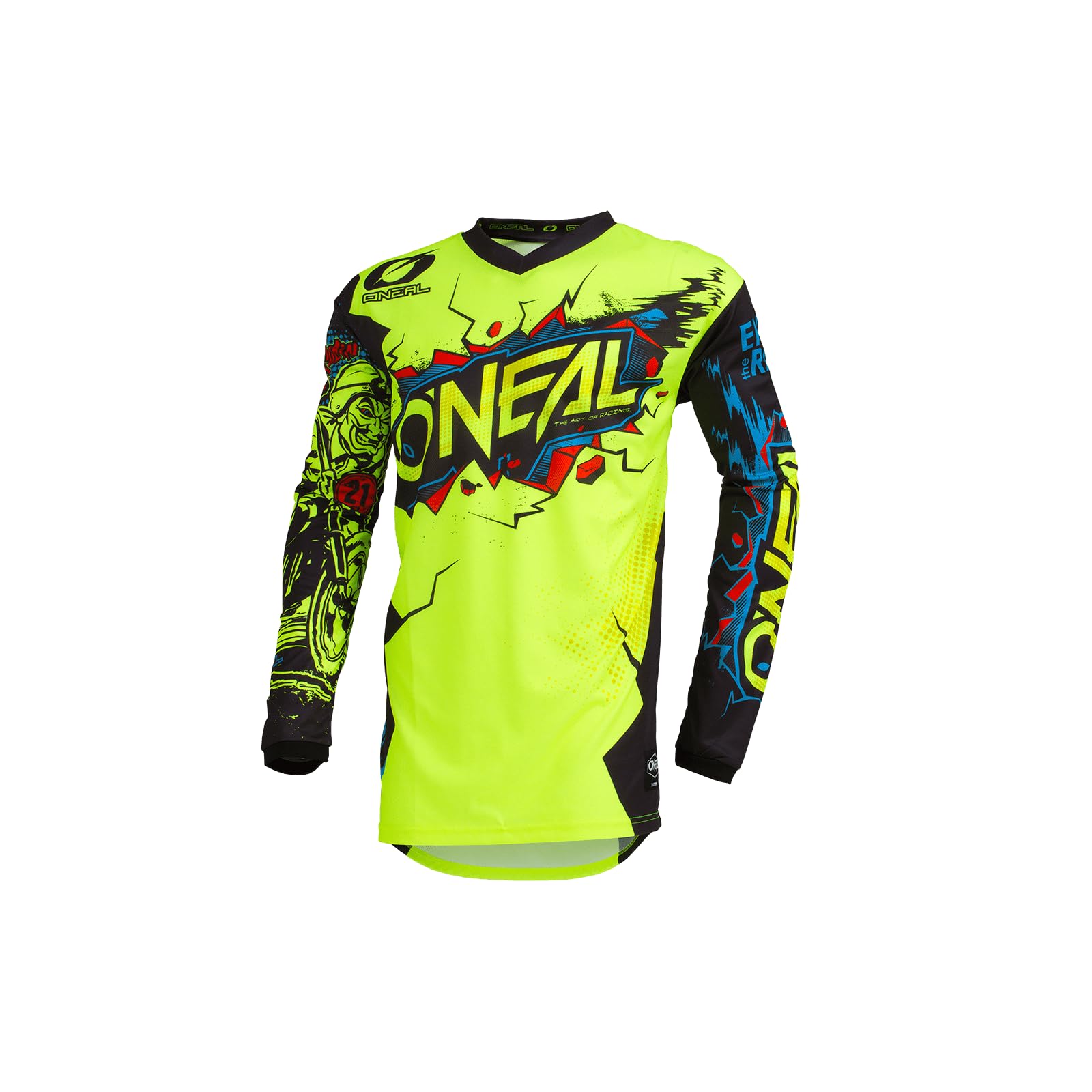 O'NEAL | Motocross-Trikot | Enduro Motorrad | Passform für Maximale Bewegungsfreiheit, Eingenähter Ellbogenschutz, Atmungsaktiv | Element Jersey Villain | Erwachsene | Neon-Gelb | Größe M von O'NEAL