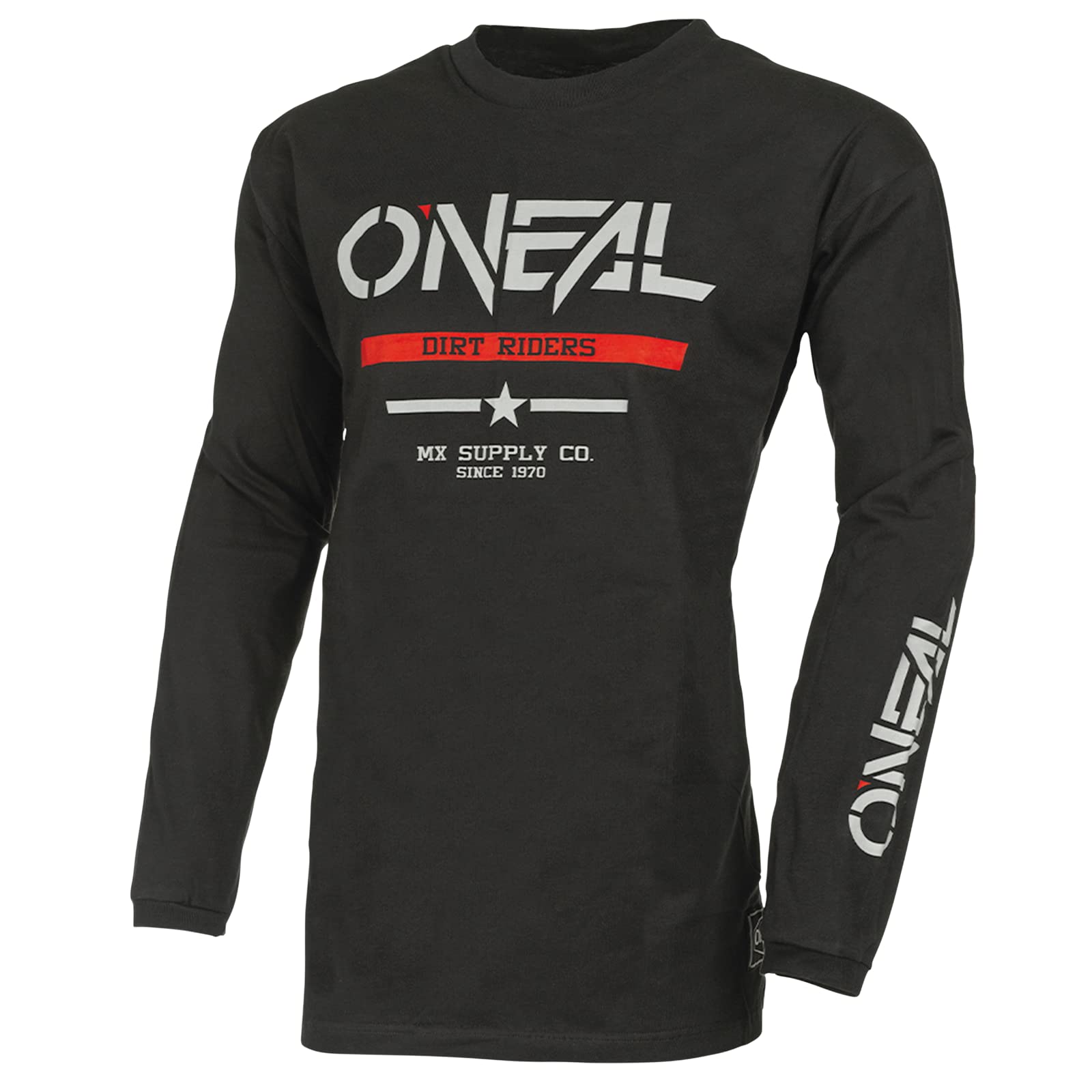 O'NEAL | Motocross-Trikot Langarm | MX Enduro | Gepolsterter Ellbogenschutz, ergonomischer Schnitt, atmungsaktiv | Element Cotton Jersey Squadron V.22 | Erwachsene | Schwarz Grau | Größe L von O'NEAL