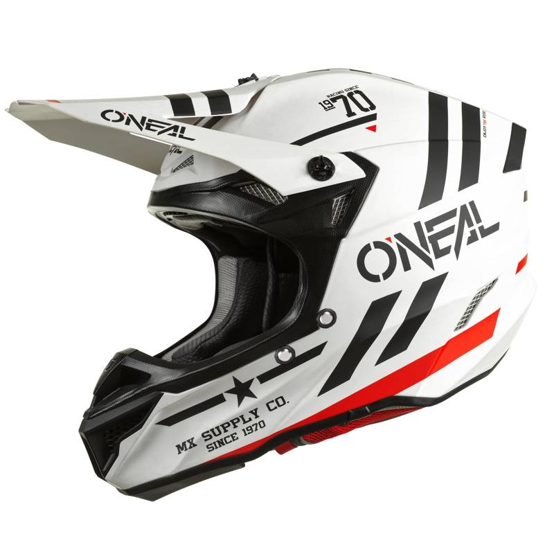 O'NEAL | Motocrosshelm | MX Enduro | 2 Außenschalen & 2 EPS für erhöhte Sicherheit, ABS Schale, Nasenschutz aus Gummi | 5SRS Polyacrylite Helmet Squadron V.22 | Erwachsene | Weiß Schwarz | XS von O'NEAL