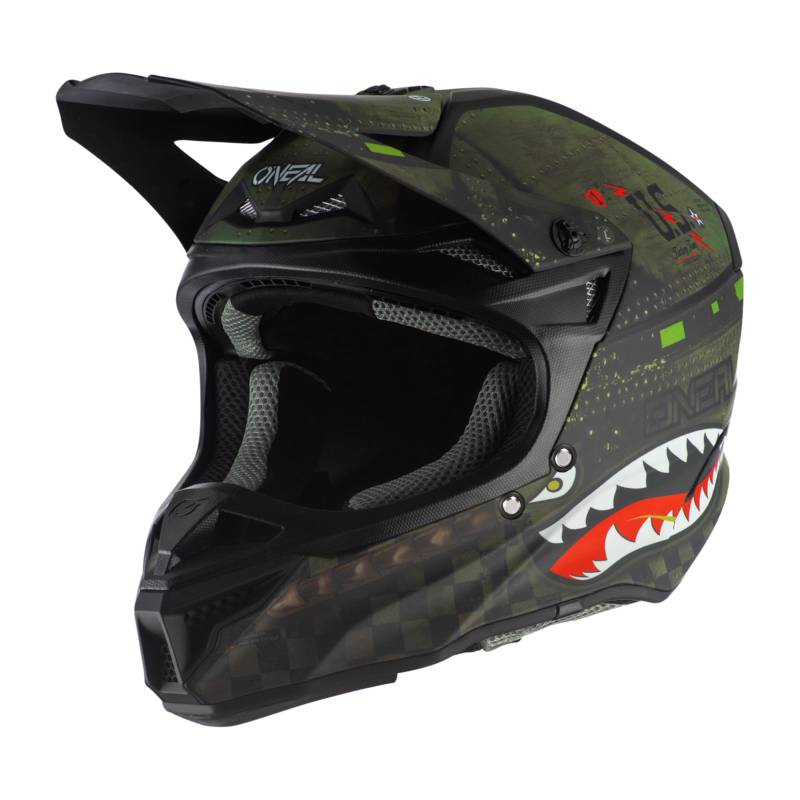 O'NEAL | Motocrosshelm | MX Enduro | 2 Außenschalen & 2 EPS für erhöhte Sicherheit, ABS Schale, Nasenschutz aus Gummi | 5SRS Polyacrylite Helmet Warhawk V.22 | Erwachsene | Schwarz Grün | S von O'NEAL