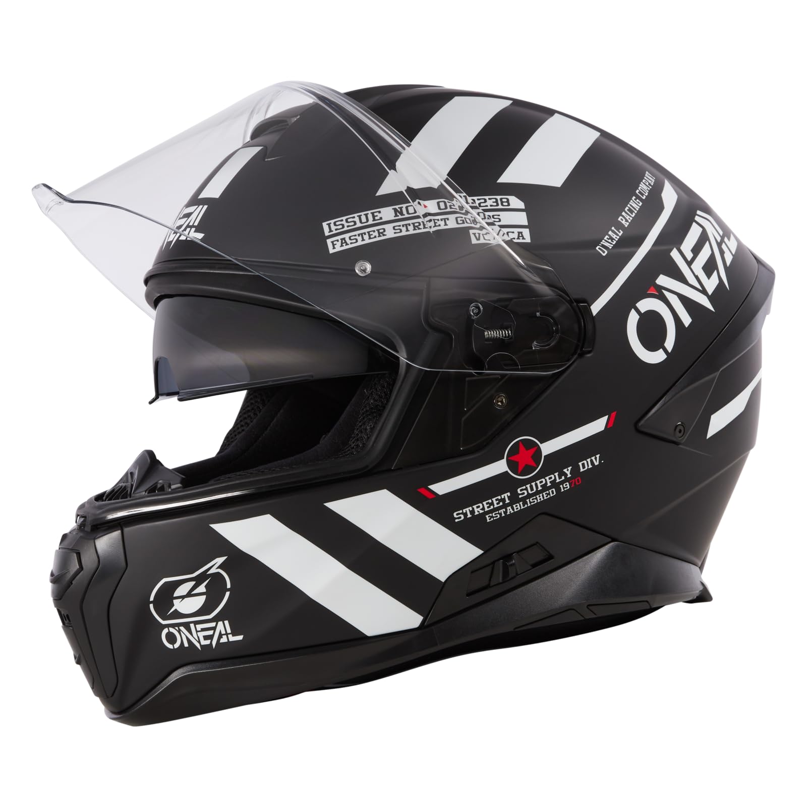 O'NEAL | Motorradhelm | Enduro Adventure Street | ABS-Schale, integrierte Sonnenblende | Challenger Helmet Warhawk V.24 | Erwachsene | Schwarz Weiß Rot | Größe M von O'NEAL