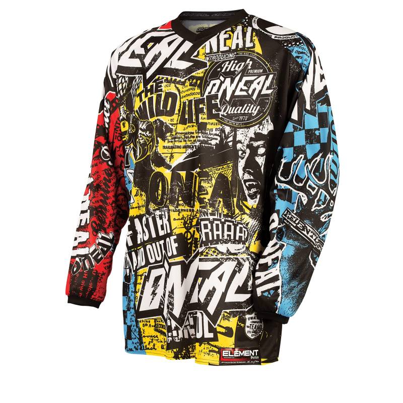 O'NEAL | Motocross-Shirt Langarm | Kinder | MX MTB Mountainbike | Leichte Materialien, Eingenähte Ellbogenpolster, Atmungsaktives Polyester | Element Youth Jersey Wild | Multi | Größe S von O'NEAL