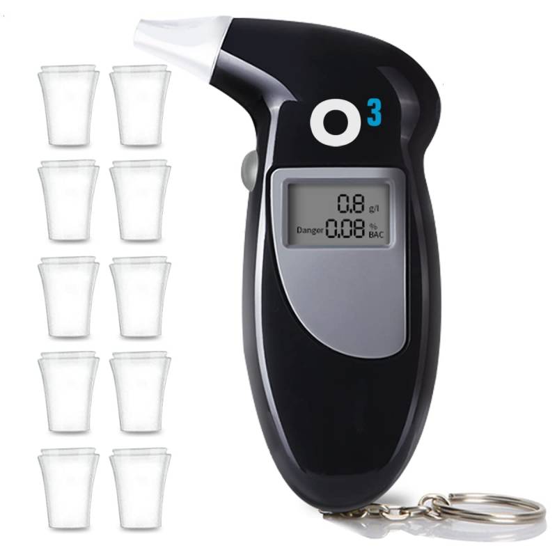 O³ Zugelassener Alkoholtester mit LCD-Display, mit 10 Mundstücken, tragbarer Alkoholtester, zugelassen für die Rückkehr nach Hause von O³