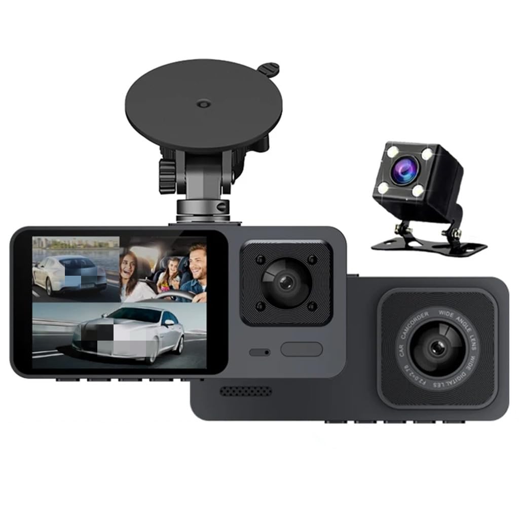 OAJABBGE 1080p Kamera 2 Bildschirm Weitwinkelkamera Auto DVR Doppel/Triple Objektiv Video Rekorder Parkplatzüberwachung von OAJABBGE