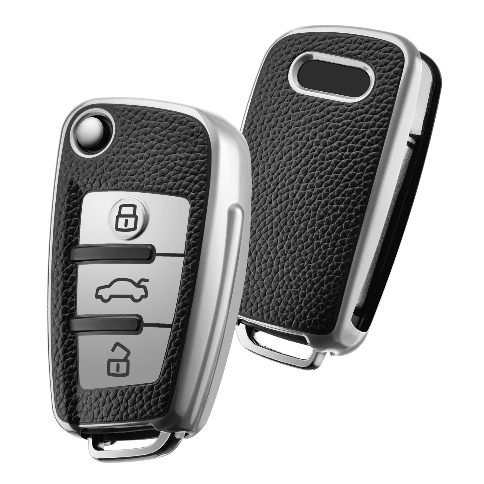 OATSBASF Schlüsselhülle Geeignet für Audi, Autoschlüssel Hülle für A1 A3 A4 A6 Q3 Q5 Q7 S3 R8 TT Silicone TPU Leather Texture Schutzhülle (P-Silber) von OATSBASF