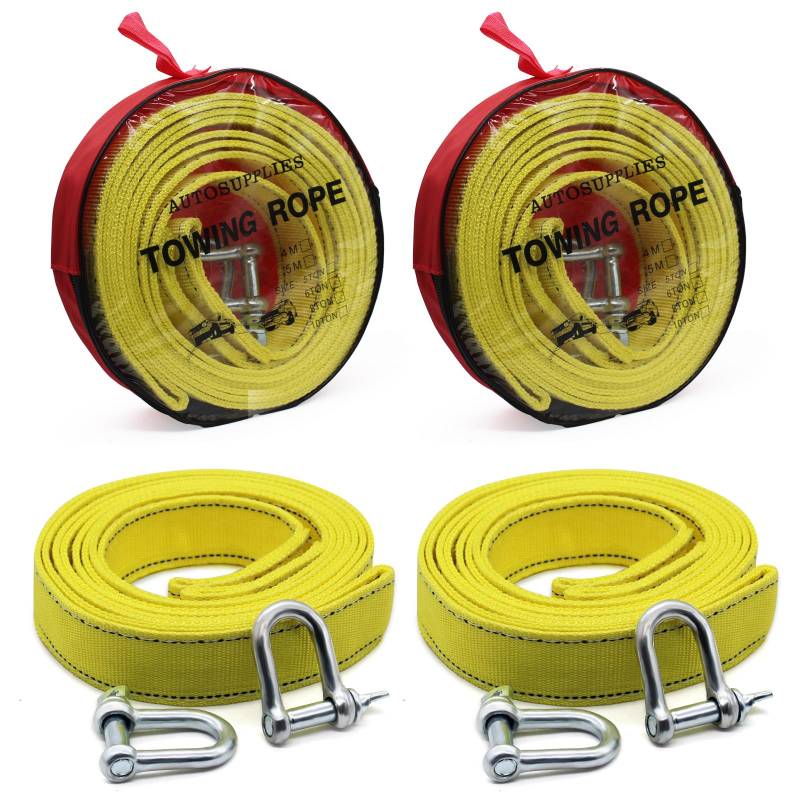 Abschleppseil 5M,2PC OBDKCAN Notfall-Abschleppgurt Auto Bruchfestigkeit 5 Tonnen (11,000 Lbs) Polyester Tow Rope Kit Für Off-Road Recovery Mit 4 Verstärkten Haken von OBDKCAN