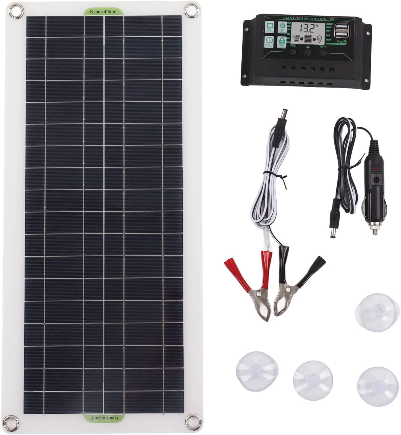 OBEST 12V 30W Solarpanel, 30A Autobatterie Ladegerät mit Alligator Clip und USB Ausgang, Tragbares Solarpanel, Spannungsregler Polykristallines Silizium Notstromversorgung für Wohnmobil Trailer Boot von OBEST