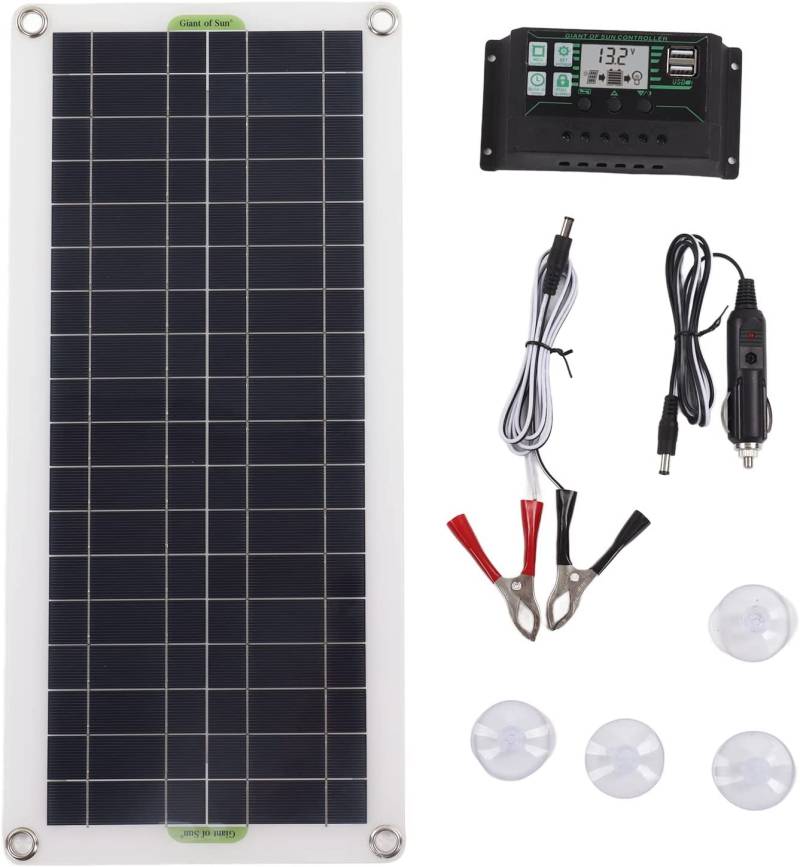 OBEST 12V 30W Solarpanel, 30A Autobatterie Ladegerät mit Alligator Clip und USB Ausgang, Tragbares Solarpanel, Spannungsregler Polykristallines Silizium Notstromversorgung für Wohnmobil Trailer Boot von OBEST