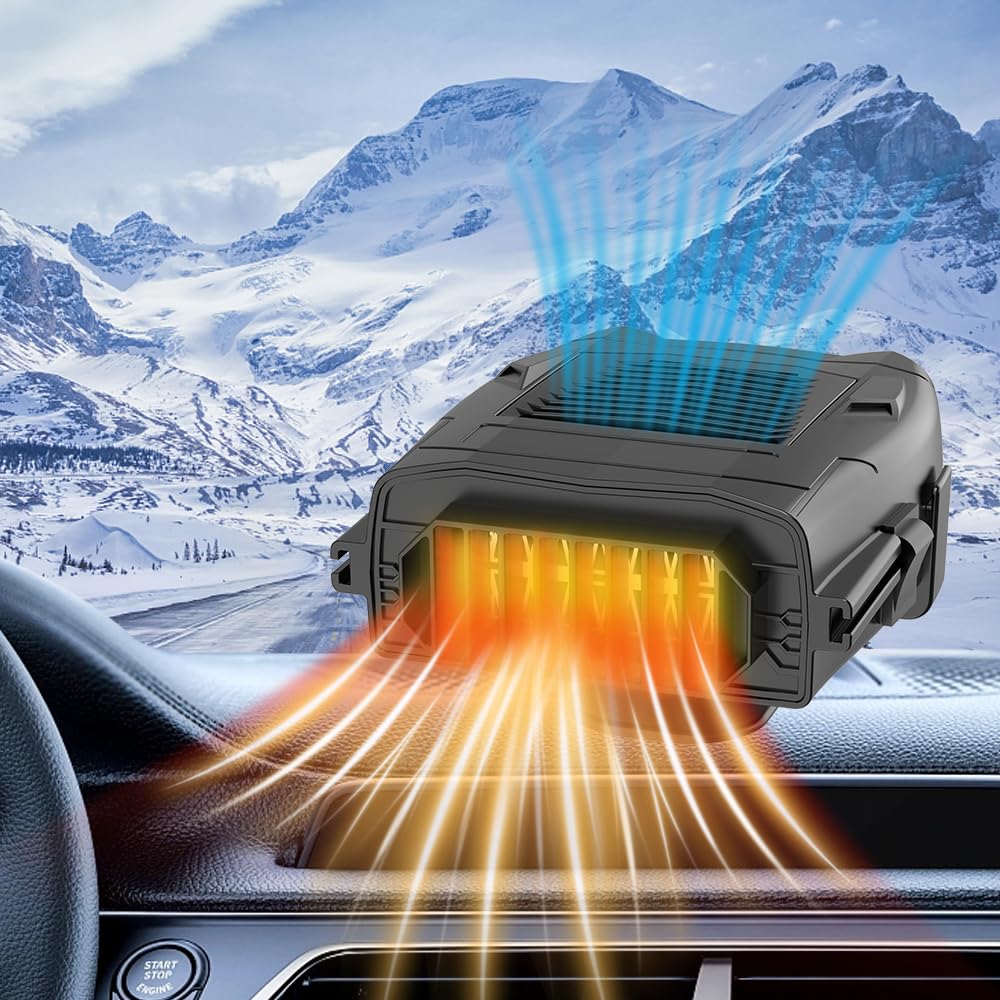 OBEST 4-in-1 Auto Heizlüfter12V,150W Tragbar autoheizung,Windschutzscheiben Defroster Demister,Luftreiniger und Kühlventilator sitzheizung Auto zum Die Meisten Autos,360° Rundum-Luftversorgung von OBEST