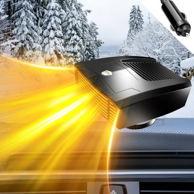 OBEST Auto Heizlüfter 12V, 2-in-1 Heizung und Kühlung，Windschutzscheiben Defroster Demister ，Luftreiniger und Kühlventilator zum Die Meisten Autos，360°+90° Rundum-Luftversorgung von OBEST