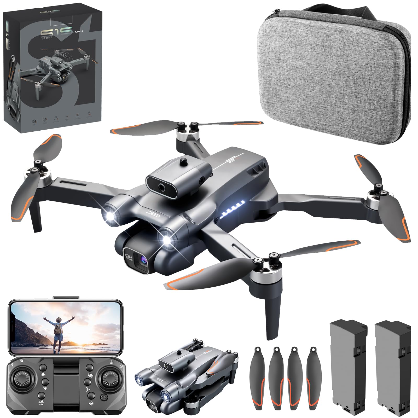 OBEST Drohne mit 4K-Kamera, bürstenlose elektrische Drohne, intelligente Hindernisvermeidung, WLAN-RC-Übertragung, 2 Batterien, RC Quadcopter mit Dual-Kameras für Erwachsene und Anfänger. von OBEST