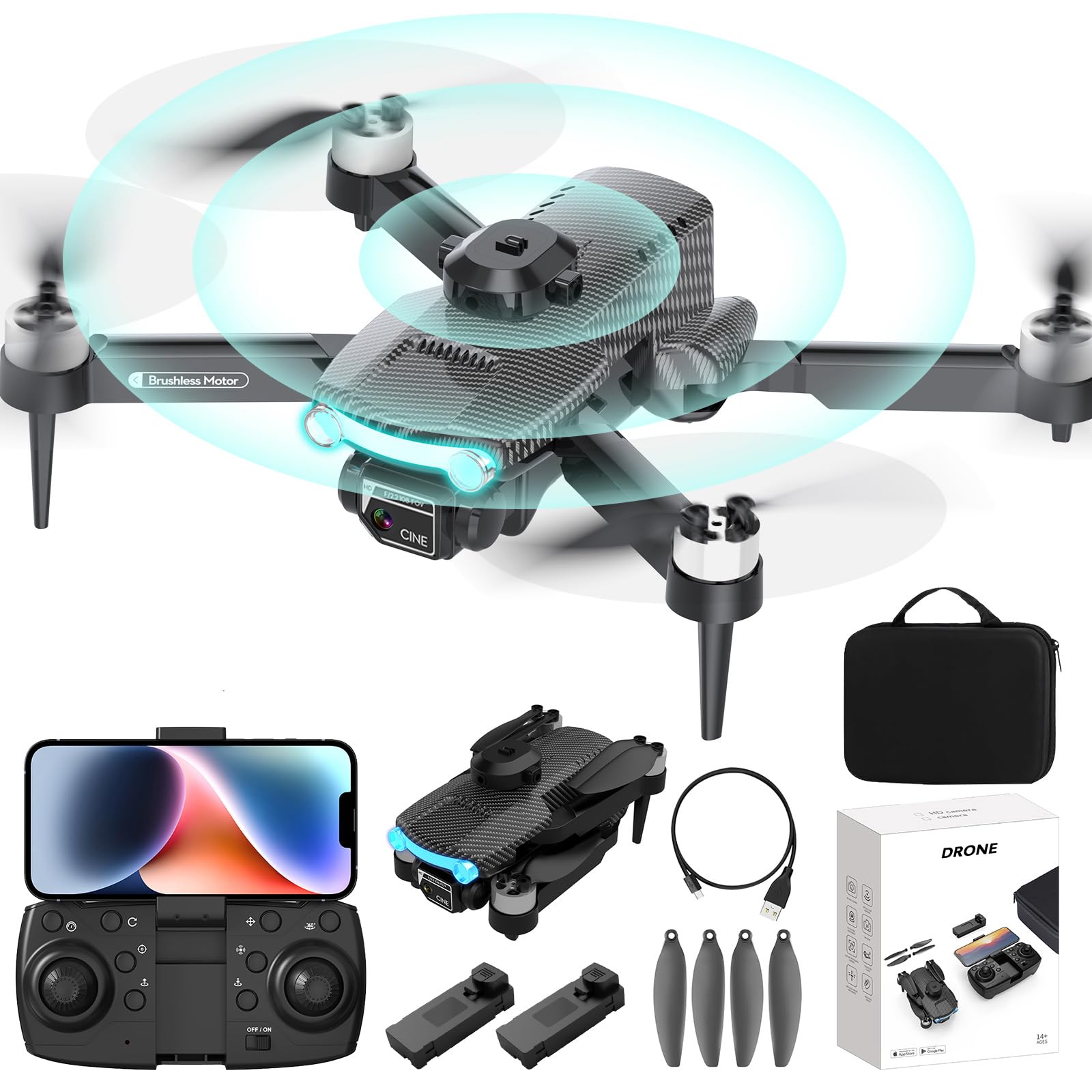 OBEST Drohne mit Kamera 4K, RC Faltbare FPV WiFi Live Übertragung Drohne, Hindernisvermeidung, Bürstenloser Motor, 2 Akku 28min, One Key Start/Landen, Headless Modus, Drone für Kinder Anfänger von OBEST