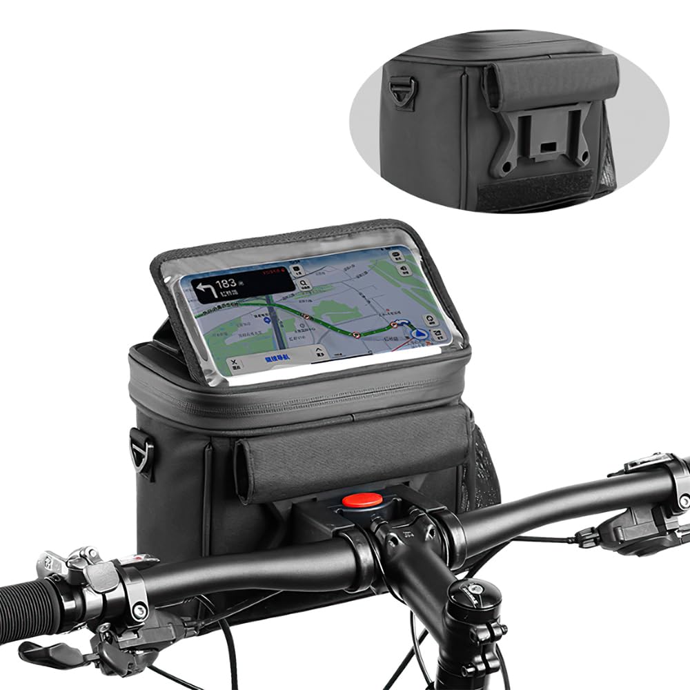 OBEST Faltbar Fahrradtasche, 5L Fahrrad Lenkertasche mit Lenkeradapter, Outdoor Fahrradkorb Vorne, wasserdichte Aufbewahrungstasche für Fahrrad/Elektrofahrräder, Touchscreen, Abnehmbarer Schultergurt von OBEST