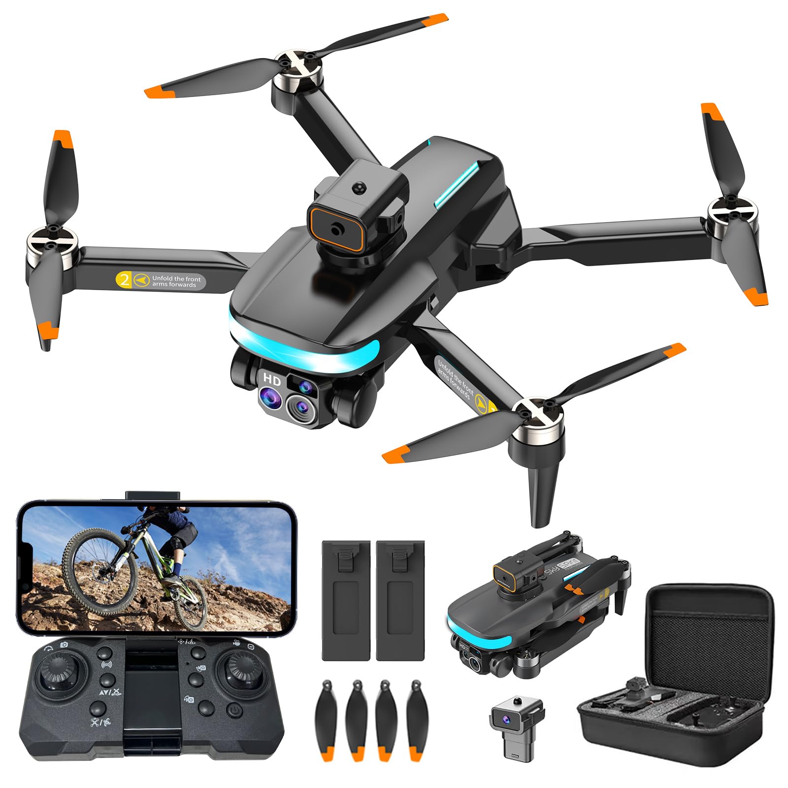 OBEST Mini Drohne mit 4K Kamera, RC Faltbare WIFI Drohne, 2 Batterien, 360° Hindernisvermeidung, Automatische Rückkehr, Kopfloser Modus, RC Quadcopter, Kinder Erwachsene Spielzeug und Geschenke von OBEST