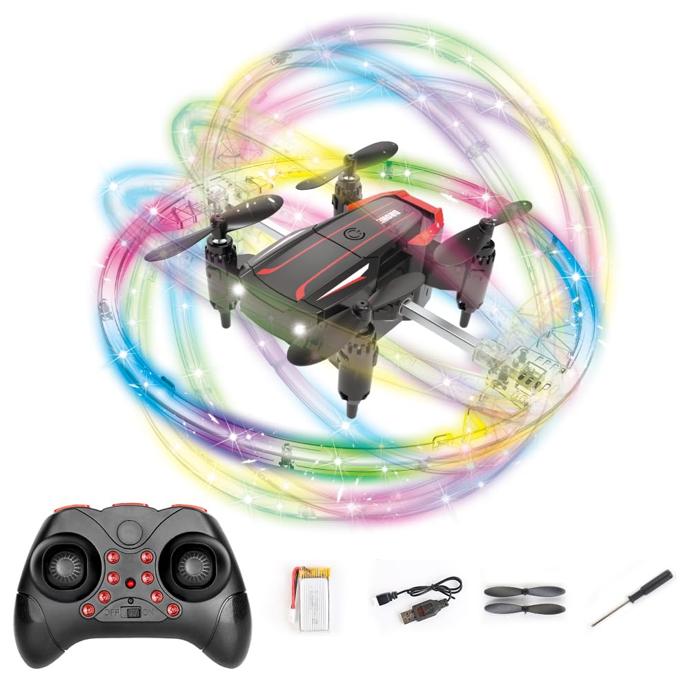 OBEST Mini Drohne mit LED Bunt Lichter, RC Drohne für Kinder Anfänger, RC Quadrocopter mit 2 Akkus, 3 Geschwindigkeit Einstellbar, 360° Stunt Flip, Ein Klick Start, Kopfloser Modus, Spielzeug Drohne von OBEST