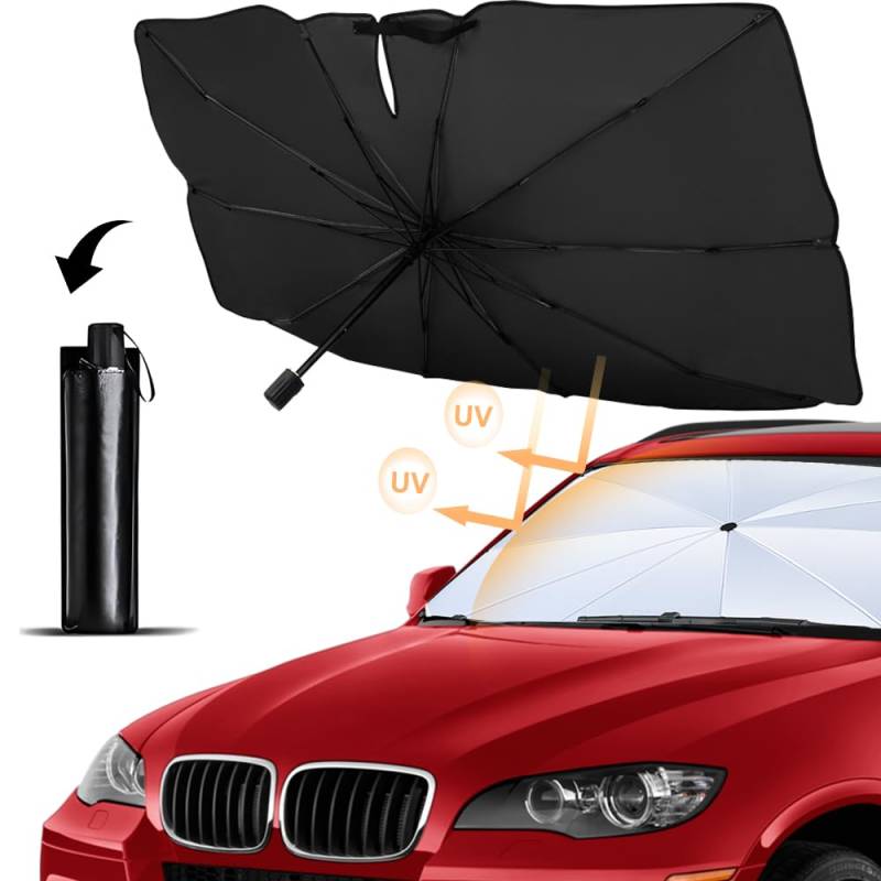 OBEST Sonnenschutz Auto Frontscheibe, 360° Drehbar Faltbar Auto-Sonnenschirm,UV-Schutz Wärmeisolierung,Einfache Lagerung, für meisten Auto & SUV (145 x 80cm) von OBEST