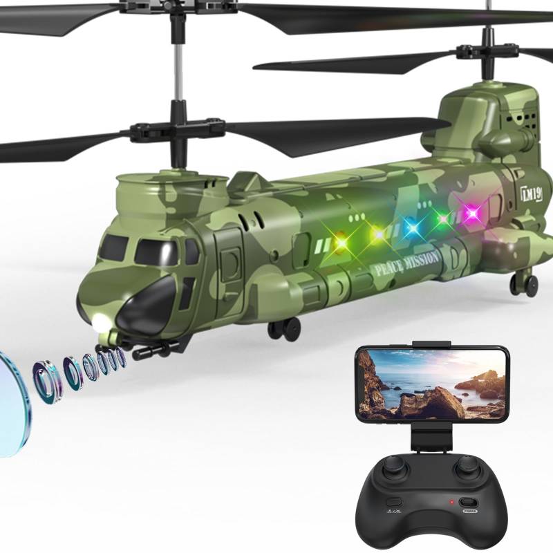 OBEST chinook hubschrauber rc,ferngesteuerter hubschrauber mit kamera,militärhubschrauber für kinder,hubschrauber spielzeug 2 Akkus,hubschrauber modelle,helikopter spielzeug,WiFi-Verbindung von OBEST