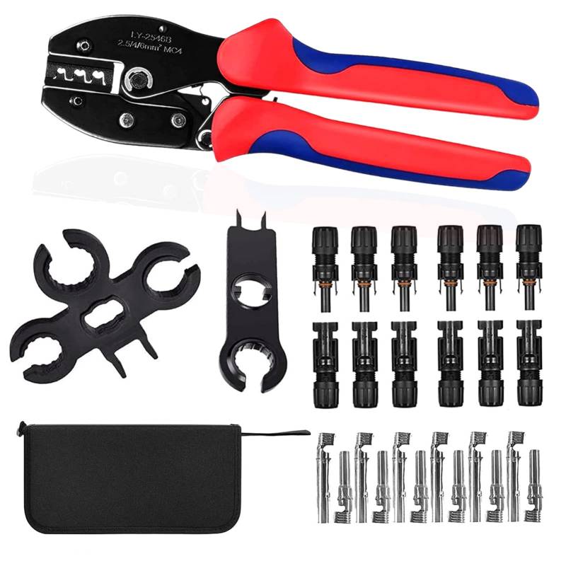 OBLLAR Solar Crimping Tool Anschlusskabel mit 6 Stück Solarstecker weiblich + 2 Stück Schlüssel + 1 Crimpdraht + 1 Stück Werkzeugset für 2,5/4/6mm² PV Solarkabel von OBLLAR