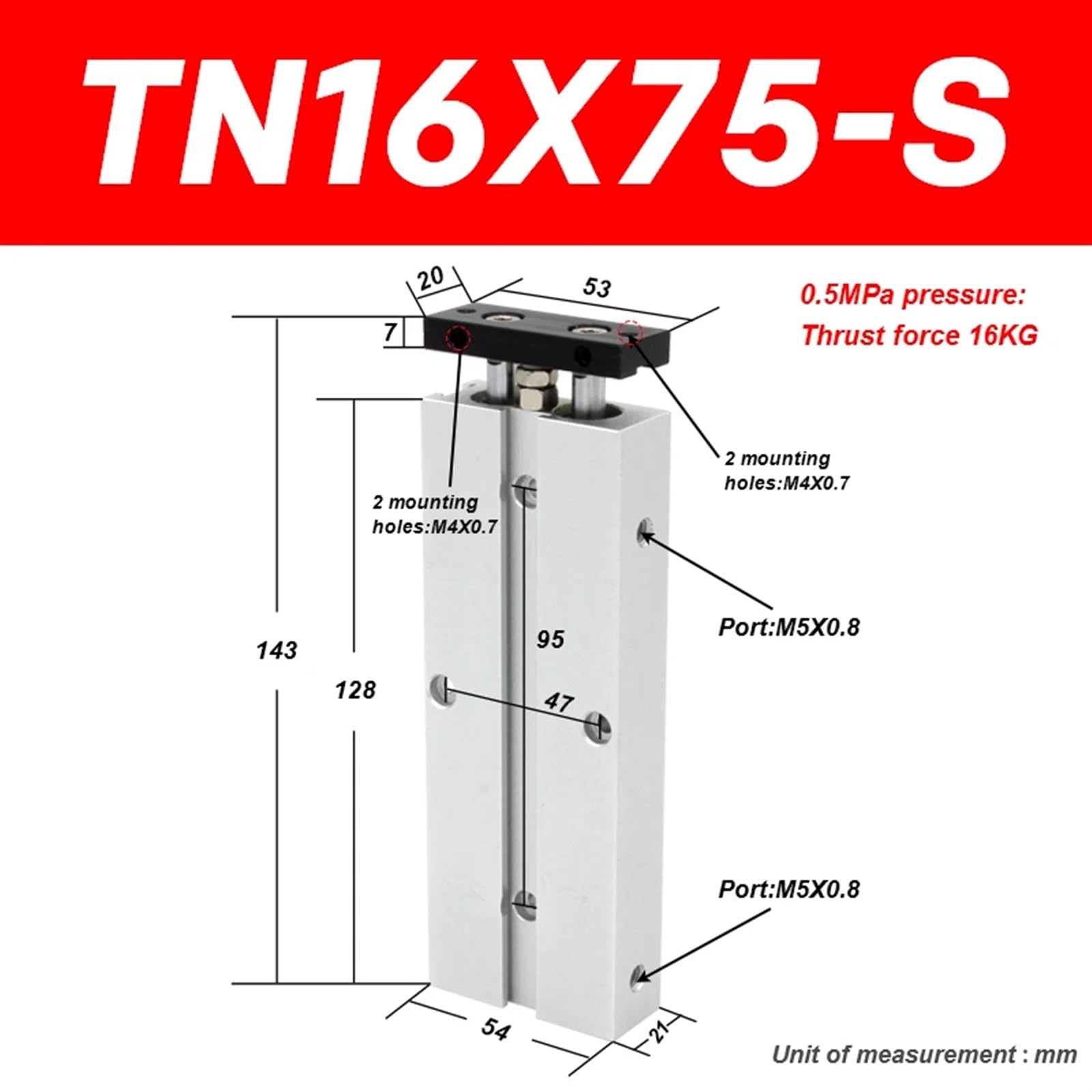 TN16X20S Twin-stange zylinder TN doppeltwirkend bohrung größe 16mm hub 10-200 mit magnet Luft Zylinder TN16X10S TDA16X20S TN16X50S(TN16X75-S) von OBWZRDLNN