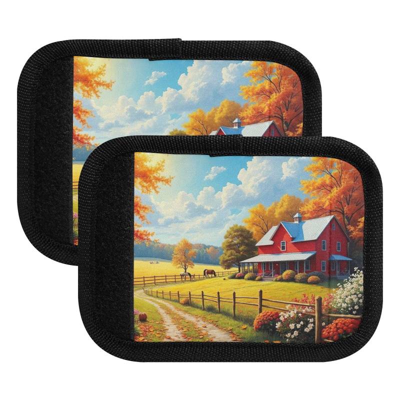 Autumn Farm Path Gepäckgriffbandage, Neopren, Gepäckanhänger, weicher Griff, Abdeckung für Koffer, Einkaufstasche, 4 Stück von ODAWA