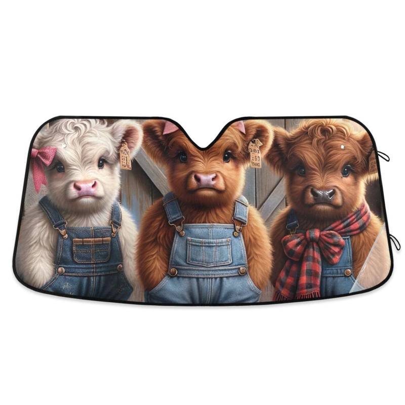 Country Cows with Bows Car Windshield Sunshade Foldable Reflective Sun Visor Full Cover Sun Shade for Most Vehicles von ODAWA