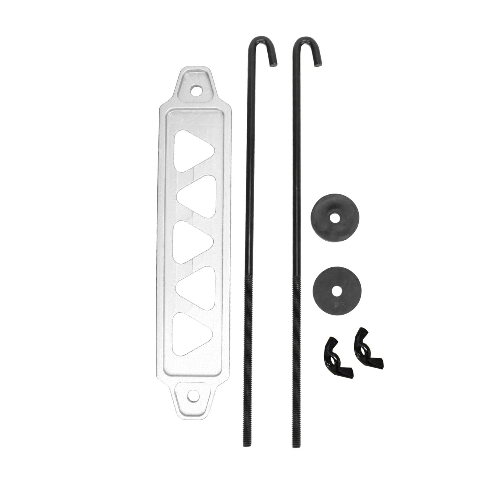 Batterie-Halterungshalterung, Batterie-Halterungs-Set aus Aluminiumlegierung mit J-Schrauben für verschiedene Autos (Silver) von ODJTTIG