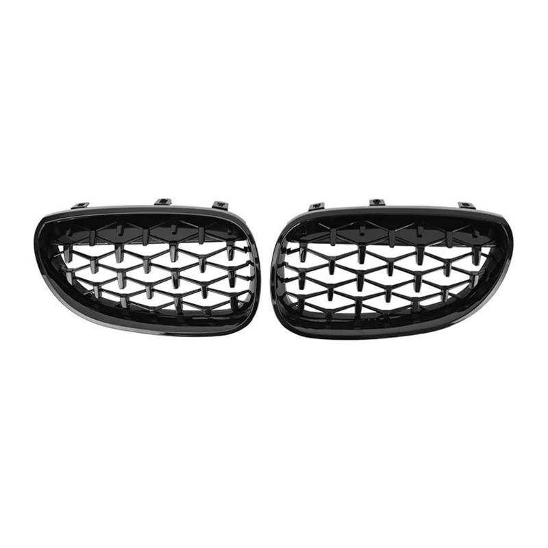 Kühler Auto Frontstoßstangengrill Für E60 E61 550i 535i 2004-2009 Diamant-Nieren-Renngrill Schwarzer Rahmen Silbergrills Grill(Schwarz) von ODKBFG