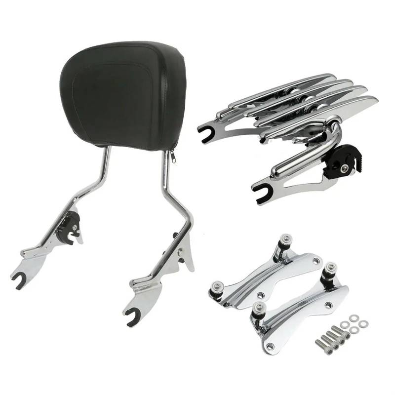 Motorrad-Gepäckträger Für Touring Für Electra Für Glide Für Road Für King Für Road Für Glide 2014 2015-2023 Motorrad 4-Punkt-Docking-Gepäckträger Sissy Bar-Rückenlehne Gepäckträger Hinten(Chrom) von ODKBFG