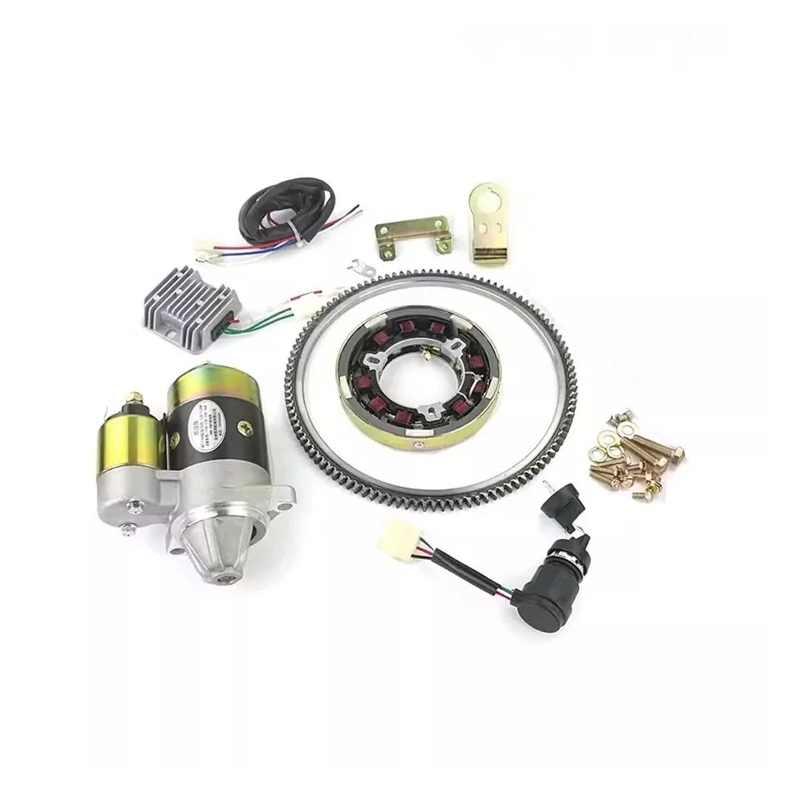 Startermotor Elektrostarter-Nachrüstung Komplettes Zubehör Einzylinder Luftgekühlter Dieselmotor 170F 173 178F 186FA 188F 192 Anlasser(Motor Gear Ring Lock) von ODKBFG