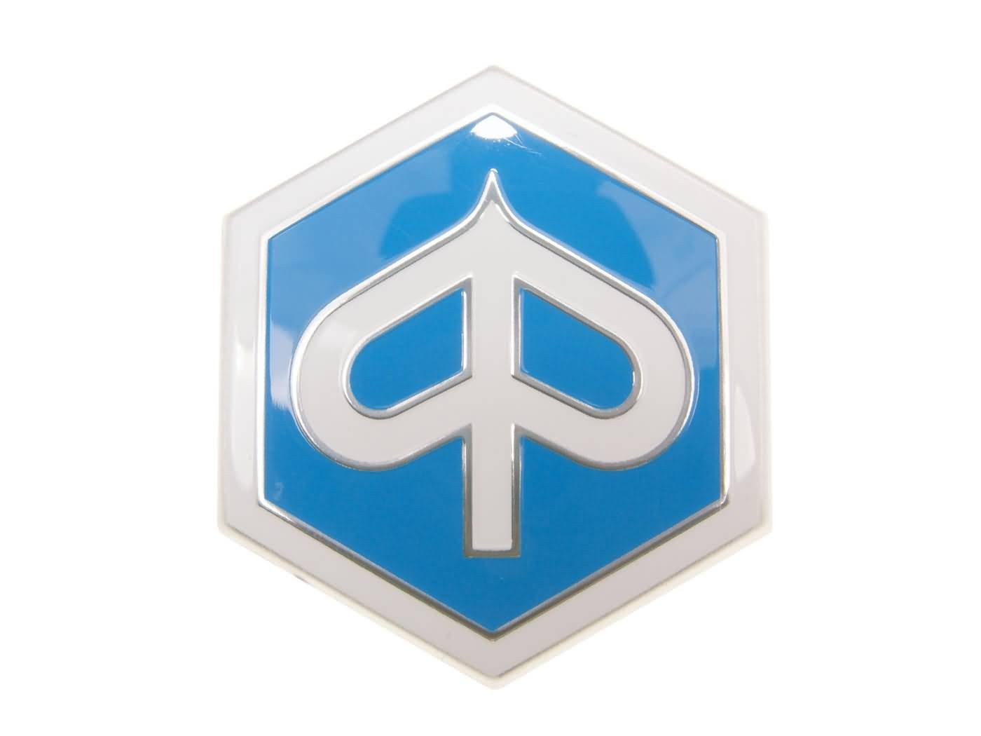 Emblem Piaggio zum Stecken 6-eckig 42x48mm für Piaggio Beverly, Carnaby, X7, X8, X10 von OEM Standard