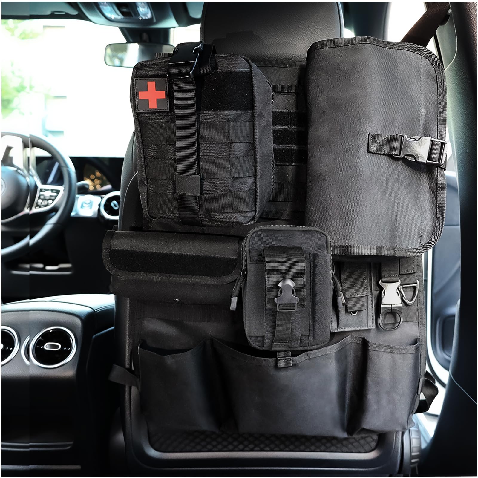 OEMASSIVE Taktisch Autositz Organizer Nylon Hängender Rückenlehnenschutz Taktische Tasche Ausrüstung mit Abnehmbaren Molle Taschen für Die Meisten Fahrzeuge von OEMASSIVE