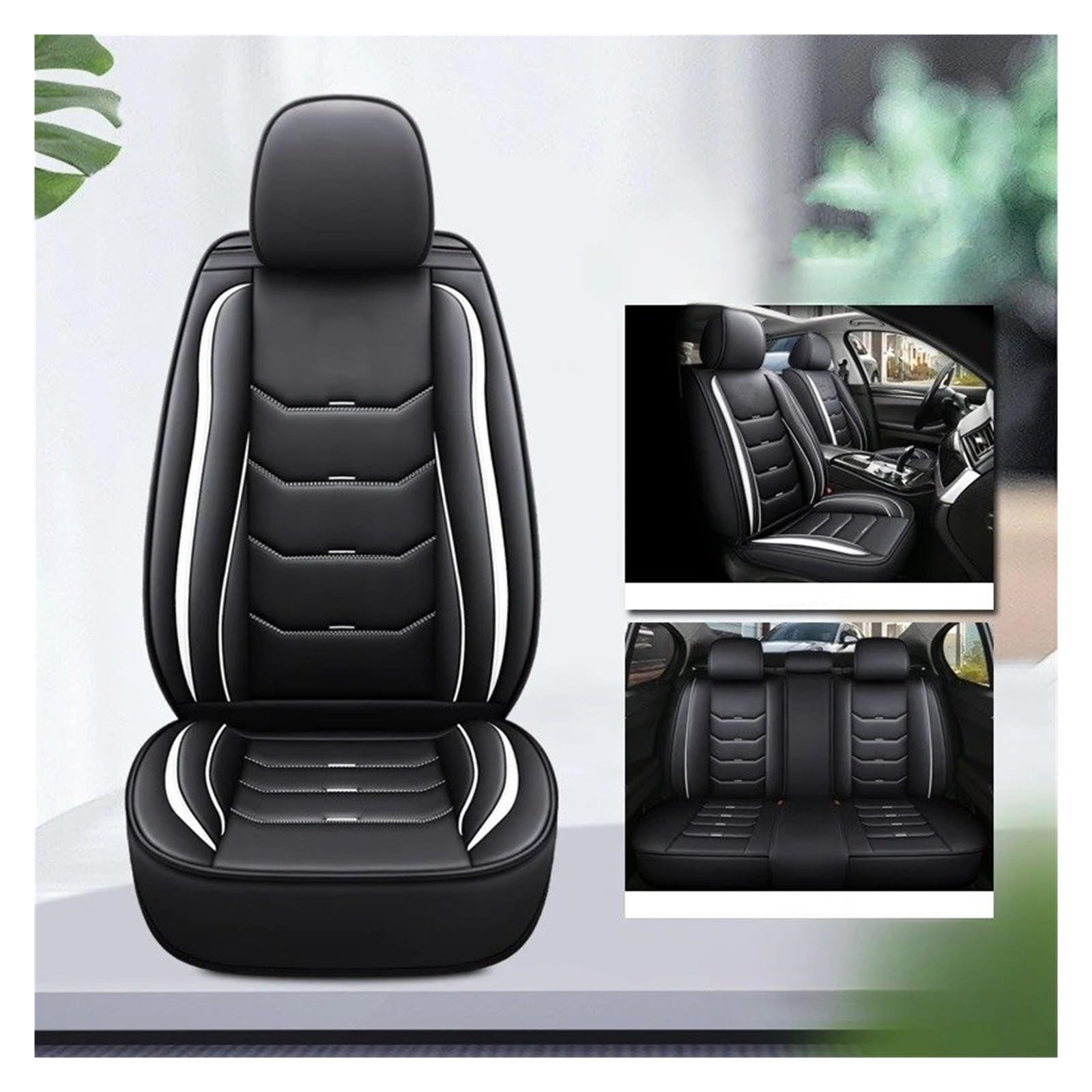 OEXRIG Sitzbezügesets Für CR-Z Für Civic Für CRV Für Stream Für Legend Für Fit Für Avancier Für Crider Für Integra Universeller Autositzbezug Aus Leder Autositzbezüge(A-Black White 5seat) von OEXRIG