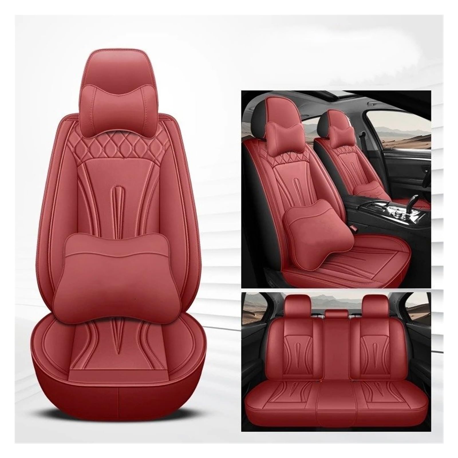 OEXRIG Sitzbezügesets Für Jeep Für Grand Für Cherokee Für Wrangler Für Patriot Für Compass Für Commander Universeller 5-Sitzer-Autositzbezug Autositzbezüge(Wine red pilow) von OEXRIG