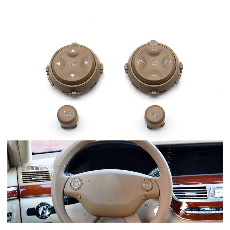 Multifunktions-Lenkradschalter Für Benz W221 W216 S CL Klasse S300 S350 S400 S600 Auto Multi-Funktion Lenkrad Control Schalter Push Taste Tasten Lenkrad-Bedientaste(Brown) von OEXRIGRU