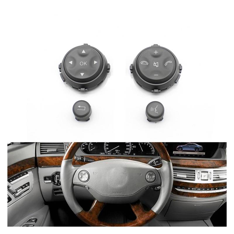 Multifunktions-Lenkradschalter Für Benz W221 W216 S CL Klasse S300 S350 S400 S600 Auto Multi-Funktion Lenkrad Control Schalter Push Taste Tasten Lenkrad-Bedientaste(Gray) von OEXRIGRU