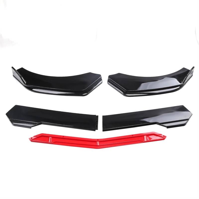 OEXRIGRU Frontlippe Spoiler 5 Stücke Universal Auto Vorderen Stoßfänger Lip Body Kit Spoiler Schwarz ABS Dekorative Streifen Stoßstange Canard Lip Splitter Frontstoßstange Spoiler(Black and red) von OEXRIGRU