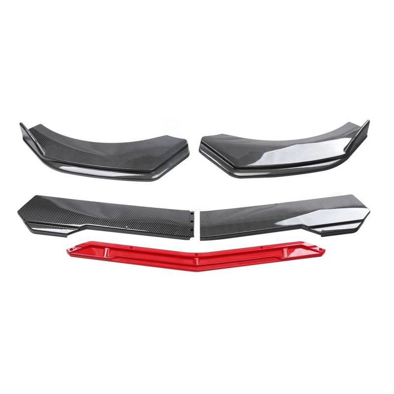 OEXRIGRU Frontlippe Spoiler 5 Stücke Universal Auto Vorderen Stoßfänger Lip Body Kit Spoiler Schwarz ABS Dekorative Streifen Stoßstange Canard Lip Splitter Frontstoßstange Spoiler(Carbon and red) von OEXRIGRU