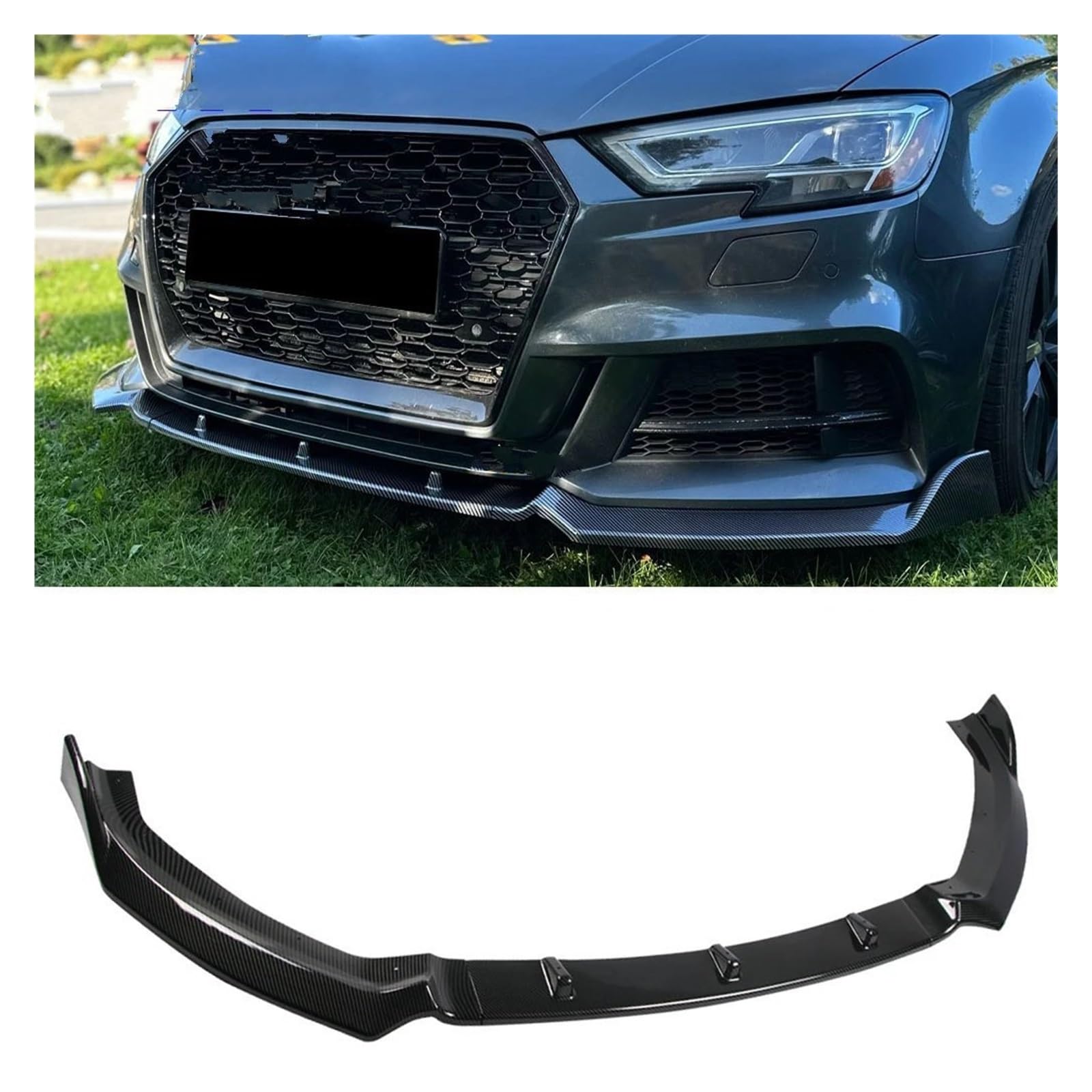 OEXRIGRU Frontlippe Spoiler Für A3 8V S3 Für S-Linie 2017 2018 2019 2020 3Pcs Glanz Schwarz Carbon Fiber Look Front Stoßstange Lip Spoiler Flügel Körper Kit Frontstoßstange Spoiler(Carbon Fiber Look) von OEXRIGRU