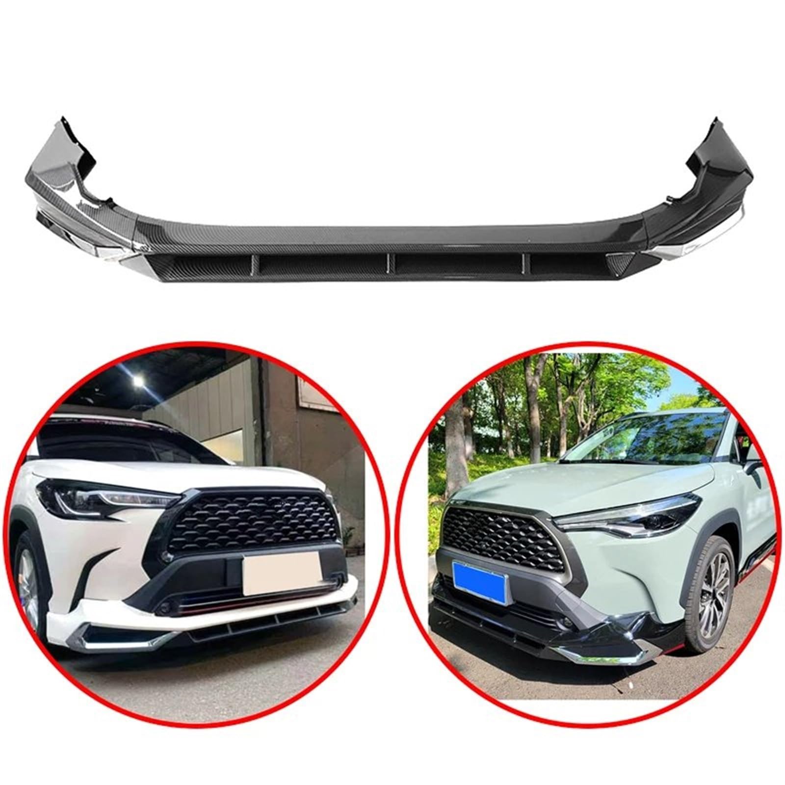 OEXRIGRU Frontlippe Spoiler Für Toyota Für Corolla Für Cross 2020-2022 GR Stil Auto Front Stoßstange Lip Spoiler Body Kit Glänzend Schwarz Carbon Faser Look Frontstoßstange Spoiler(Carbon Fiber Look) von OEXRIGRU