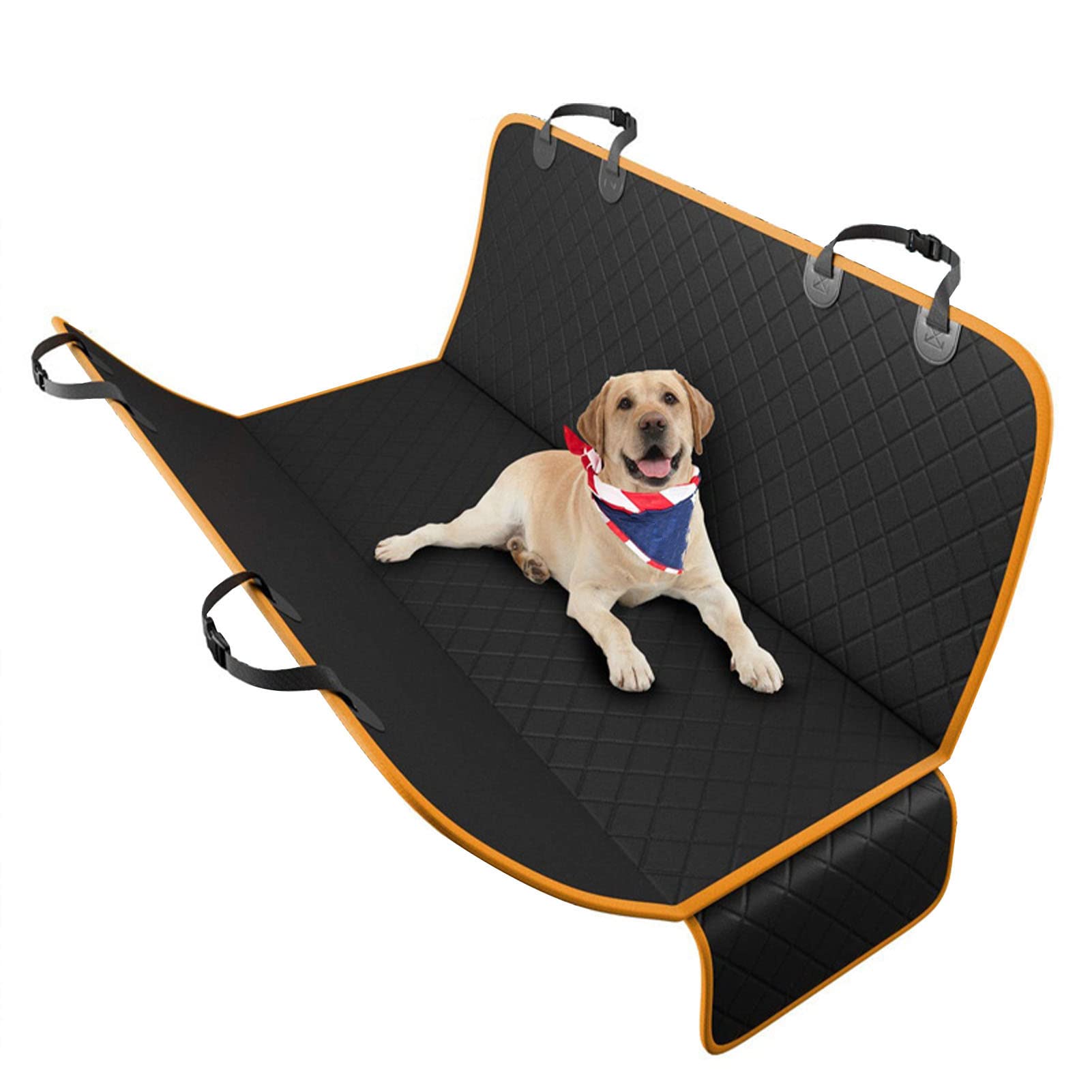 Wasserfest Autoschondecke, 137x 147cm Hundedecke Rückbank, Sitzbezug des Autos für Haustier Anti Rutsch Schondecke Hund Auto mit Einem Kostenlosen Sicherheitsgurt,für Autos Truck (Orange Edge) von OFFAXE