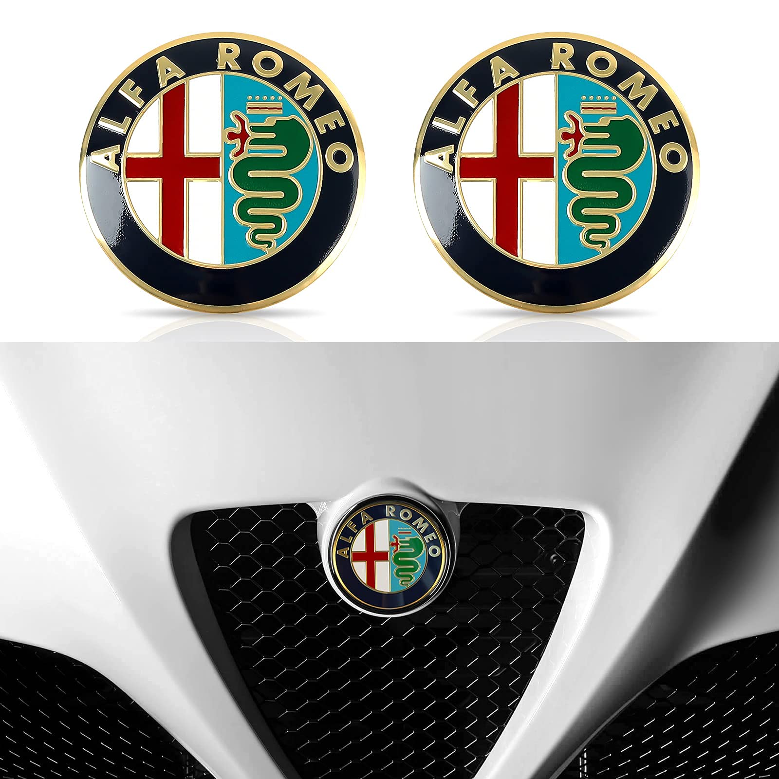 OFUNGO Auto-Kühlergrill, Dekorative Aufkleber, Für Alfa Romeo, 74 Mm, Motorhaube, Kofferraum-Emblem, Aufkleber, Styling, Modifikation, Innenausstattung,Gold von OFUNGO