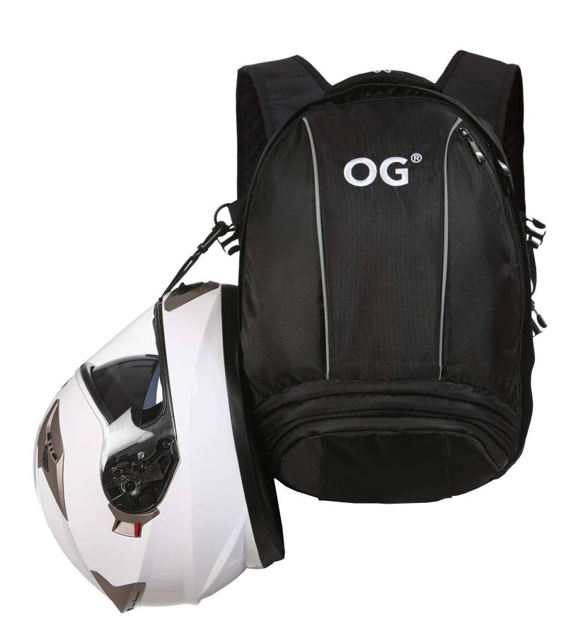 OG Original EZ-Rider Motorrad Rucksack Schwarz 25L, Motorrad Helm-Tasche, Helm-Trageriemen, Anti-Diebstahl, Wasserdicht, Laptop-Fach, Reflektierend von OG Original