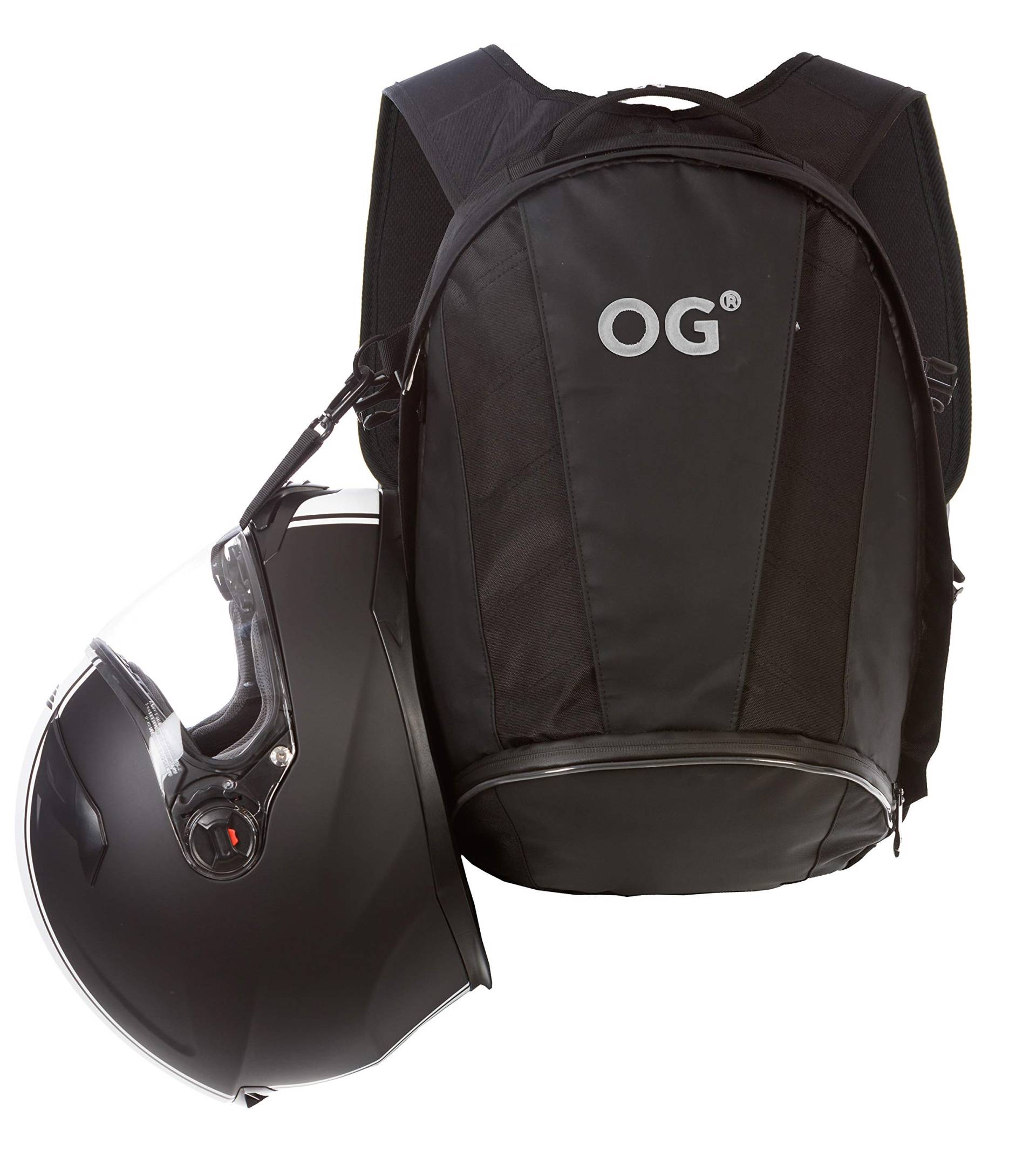 OG Original EZ-Rider2 Motorrad Rucksack Schwarz 24L, Weiß Logo, Motorradhelm Trage-Tasche, Helm-Trageriemen, Anti-Diebstahl Wasserdicht, Laptop-Fach, Reflektierend von OG Original