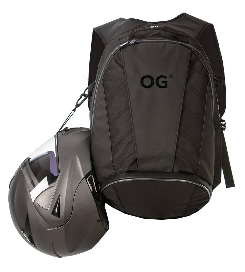 OG Original EZ-RiderPRO Motorrad Rucksack Schwarz Erweiterbar 28-35L, Motorradhelm-Tasche, Helm-Trageriemen, Wasserdicht, Laptop-Fach, Reflektierend, Schwarz Logo von OG Original