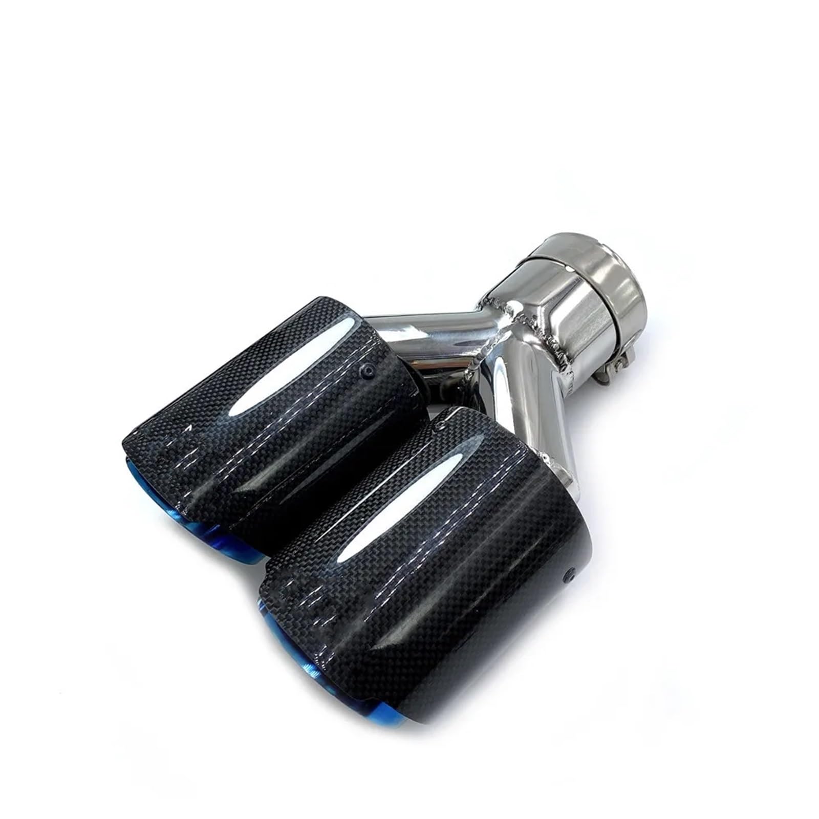 Endrohrblenden 1 PC Für E90 Dual Twill Glossy Carbon Fiber Schalldämpfer Spitze Blau Edelstahl Auspuff Spitze Flansch Gerade Auto Auspuffblende(ID 86mm-OD 101mm) von OGJFD