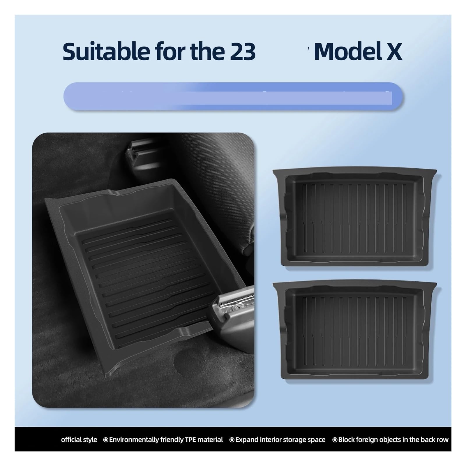 OGONGXM Kompatibel mit Tesla Model Y Aufbewahrungsbox unter dem Sitz, Auto-Innenausstattung, Schubladen-Organizer, Model X, untere Aufbewahrungsbox, 2023–2024(Model X Box 2PCS) von OGONGXM