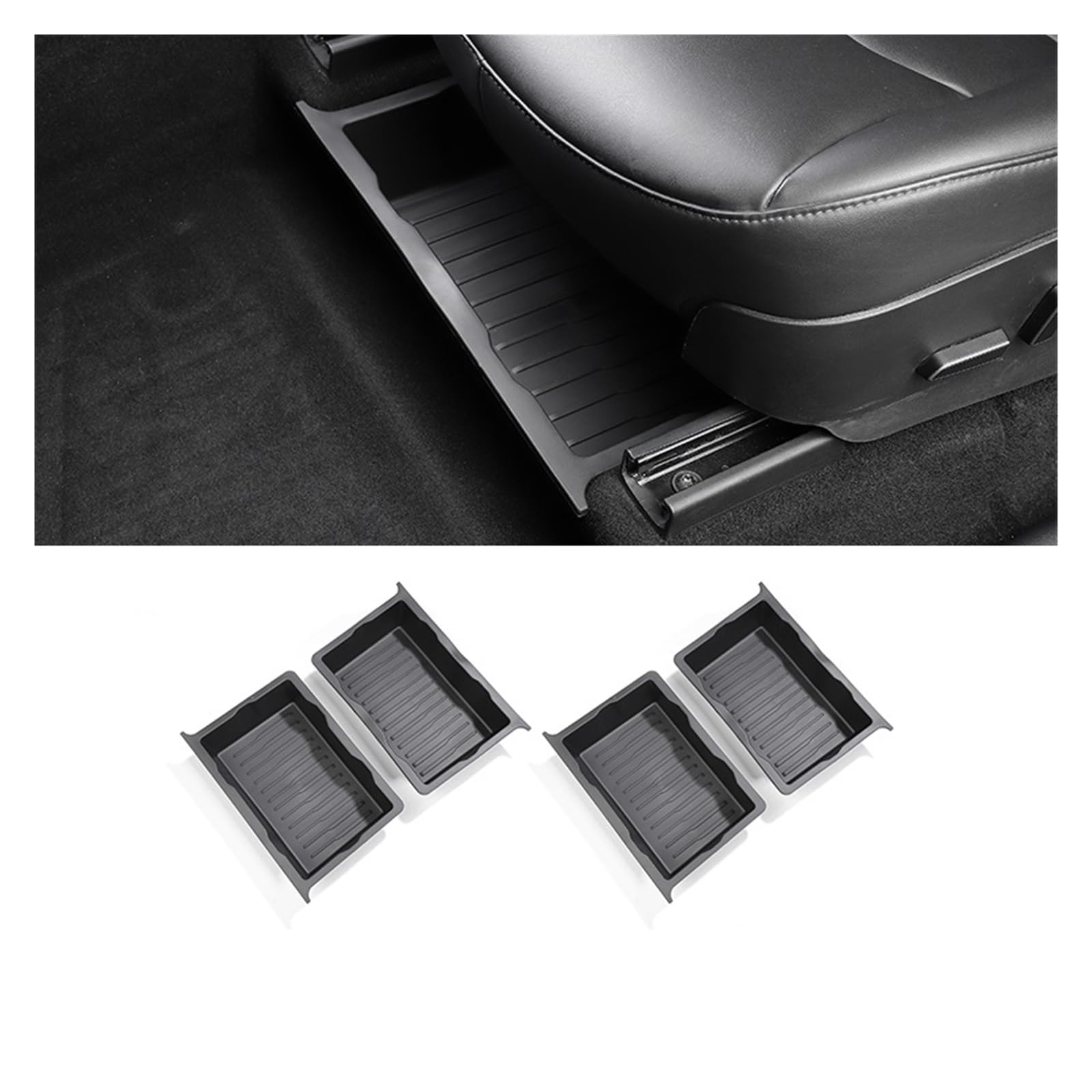 OGONGXM Kompatibel mit Tesla Model Y Aufbewahrungsbox unter dem Sitz, Auto-Innenausstattung, Schubladen-Organizer, Model X, untere Aufbewahrungsbox, 2023–2024(Model Y Box 4PCS) von OGONGXM