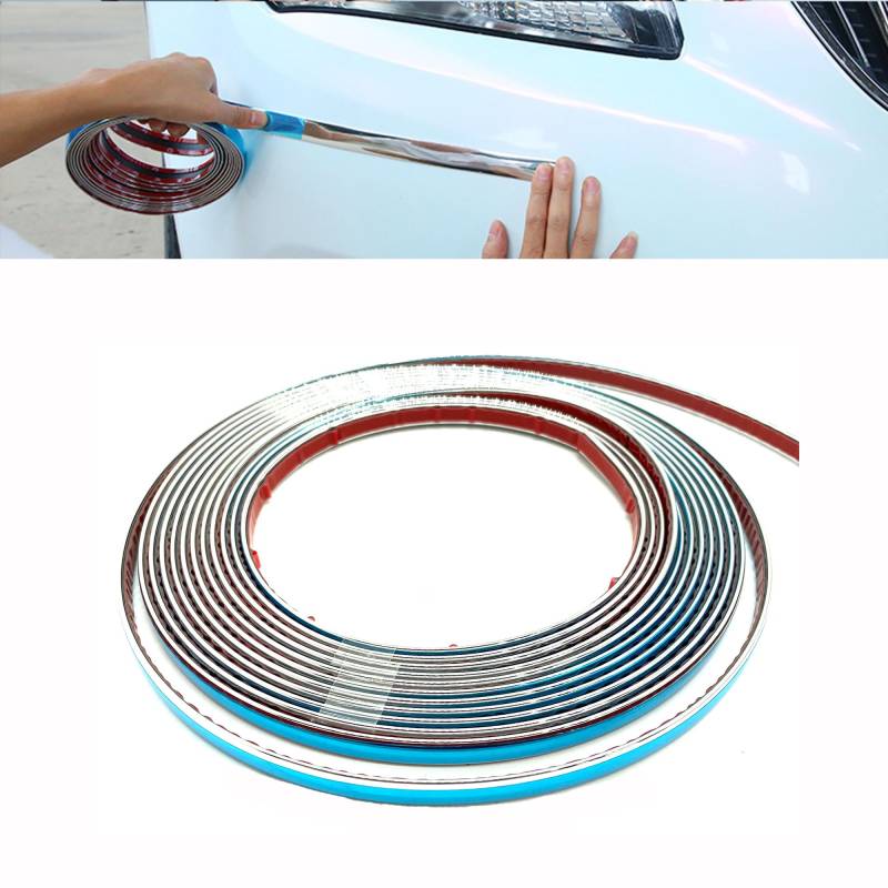 OHYER 8mm x 5 Meter Zierstreifen Selbstklebend für Autokarosserie Chrom Zierleiste Selbstklebend Vielseitig für Autokarosserie Türfenster Silber Für Karosserie-Fensterverkleidungen (8mm*5m) von OHYER