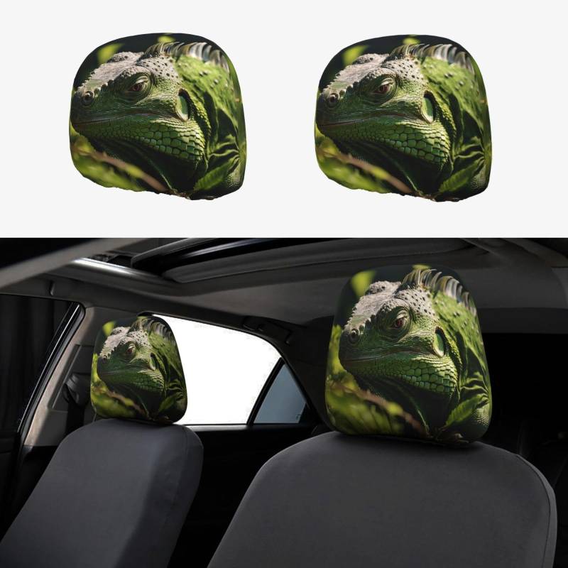 OIBNKCN A Thinking Green Iguana Nikolausmütze für Auto-Kopfstützenbezüge, weiches Polyester, Ersatz-Kopfstützen für Autos, einfach zu installierende Autositz-Kopfstütze von OIBNKCN